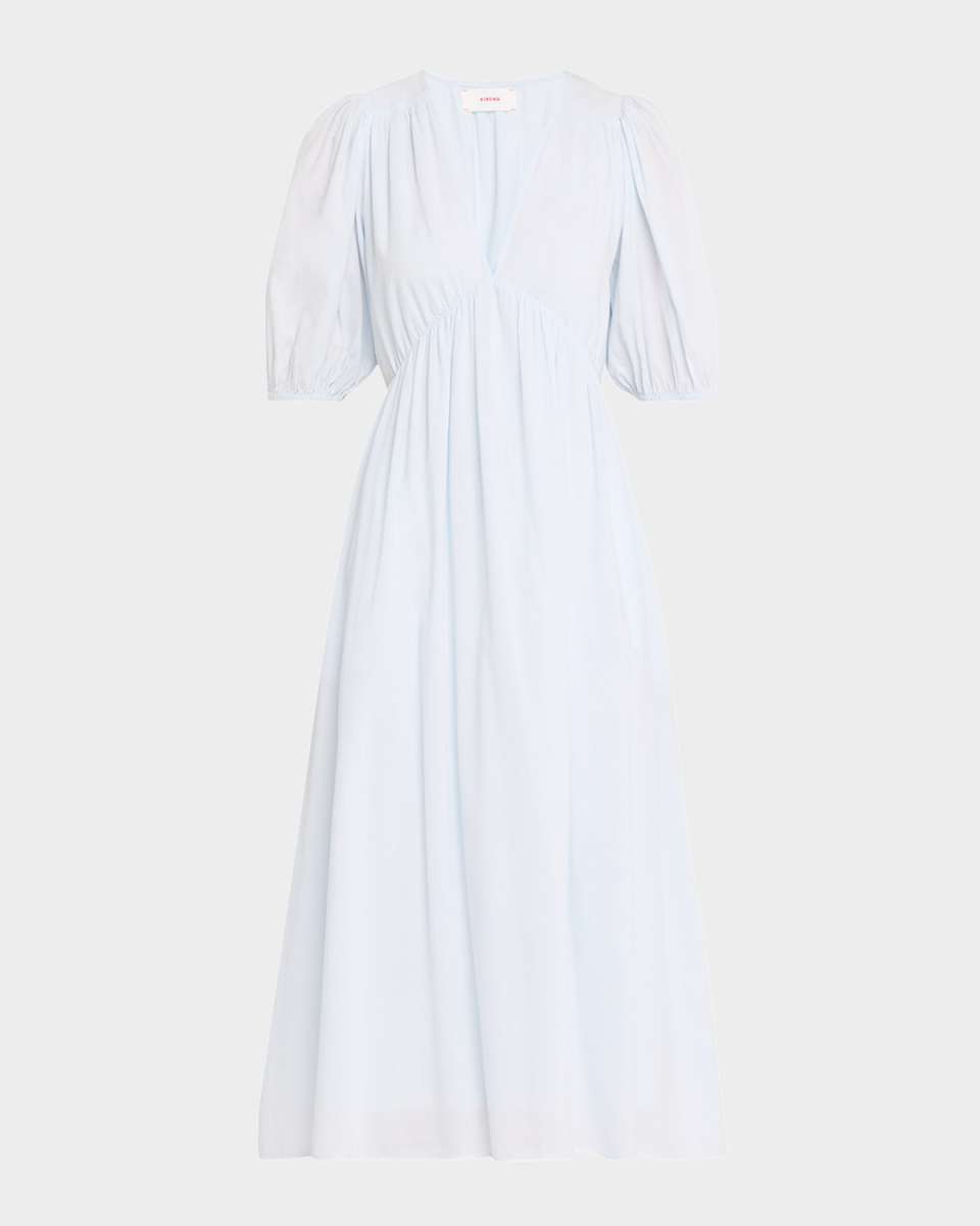 Blake Puff-Sleeve Cotton Empire Midi Dress